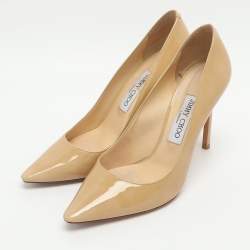 Pre Owned حذاء كعب عالي جيمي تشو رومي جلد لامع بيج مقاس 38