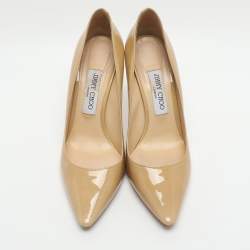 Pre Owned حذاء كعب عالي جيمي تشو رومي جلد لامع بيج مقاس 38