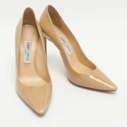 Pre Owned حذاء كعب عالي جيمي تشو رومي جلد لامع بيج مقاس 38