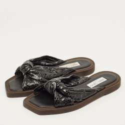 Pre Owned Jimmy Choo Tropica Gel Size 38.5 Black Python Embossed Leather Flat Slides 