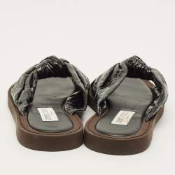 Pre Owned Jimmy Choo Tropica Gel Size 38.5 Black Python Embossed Leather Flat Slides 