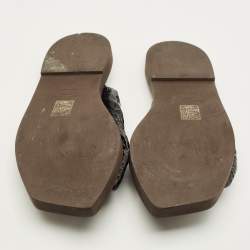 Pre Owned Jimmy Choo Tropica Gel Size 38.5 Black Python Embossed Leather Flat Slides 