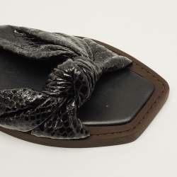 Pre Owned Jimmy Choo Tropica Gel Size 38.5 Black Python Embossed Leather Flat Slides 