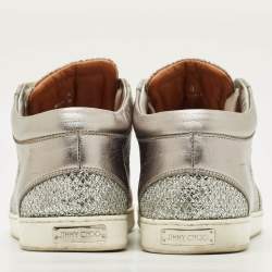 Pre Owned Jimmy Choo Miami Size 40 Silver Glitter and Leather Low Top Sneakers