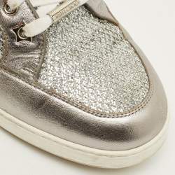 Pre Owned Jimmy Choo Miami Size 40 Silver Glitter and Leather Low Top Sneakers