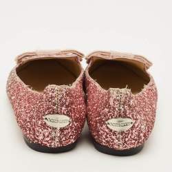Pre Owned Jimmy Choo Gala Size 38 Metallic Glitter Bow Pointed Toe Ballet Flats