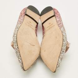 Pre Owned Jimmy Choo Gala Size 38 Metallic Glitter Bow Pointed Toe Ballet Flats