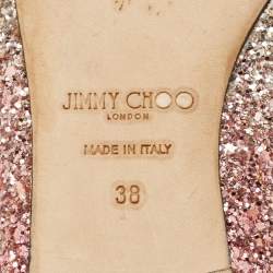Pre Owned Jimmy Choo Gala Size 38 Metallic Glitter Bow Pointed Toe Ballet Flats