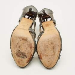 مملوكة مسبقًا Jimmy Choo Collar Size 37 Metallic Silver Glitter and Leather Platform Sandals