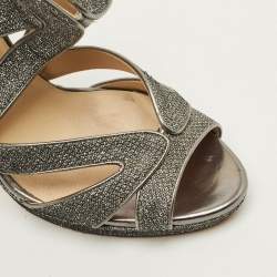 مملوكة مسبقًا Jimmy Choo Collar Size 37 Metallic Silver Glitter and Leather Platform Sandals