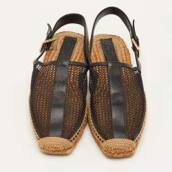 Pre Owned Jimmy Choo Size 39 Black Leather and Mesh Espadrille Slingback Sandals