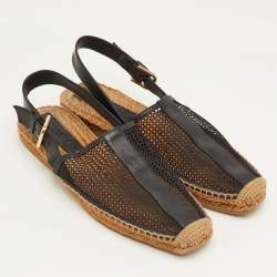 Pre Owned Jimmy Choo Size 39 Black Leather and Mesh Espadrille Slingback Sandals