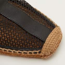 Pre Owned Jimmy Choo Size 39 Black Leather and Mesh Espadrille Slingback Sandals