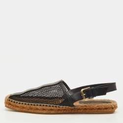 Pre Owned Jimmy Choo Size 39 Black Leather and Mesh Espadrille Slingback Sandals