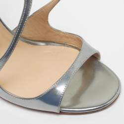 Pre Owned Jimmy Choo Lance Size 39 Silver Leather Ankle Strap Sandals