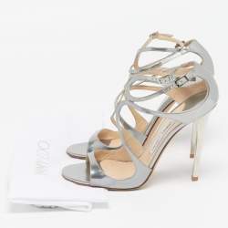 Pre Owned Jimmy Choo Lance Size 39 Silver Leather Ankle Strap Sandals