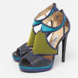 Pre Owned Jimmy Choo Lythe Size 37.5 Multicolor Leather and Suede Ankle Strap Sandals