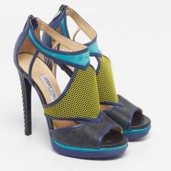Pre Owned Jimmy Choo Lythe Size 37.5 Multicolor Leather and Suede Ankle Strap Sandals