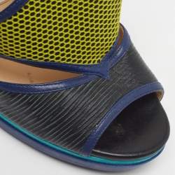 Pre Owned Jimmy Choo Lythe Size 37.5 Multicolor Leather and Suede Ankle Strap Sandals