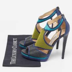 Pre Owned Jimmy Choo Lythe Size 37.5 Multicolor Leather and Suede Ankle Strap Sandals