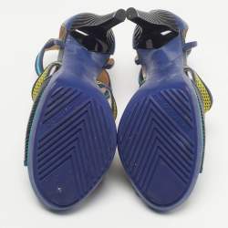 Pre Owned Jimmy Choo Lythe Size 37.5 Multicolor Leather and Suede Ankle Strap Sandals