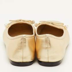 Pre Owned Jimmy Choo Elme Bow Size 39 Metallic Gold Leather Ballet Flats