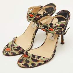 مملوكة مسبقًا صندل بكاحل من قماش مطبوع متعدد الألوان جيمي تشو مقاس 40