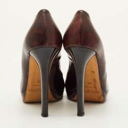 Pre Owned Jimmy Choo Luna Size 39 Brown Tortoise Shell Patent Leather Peep Toe Pumps