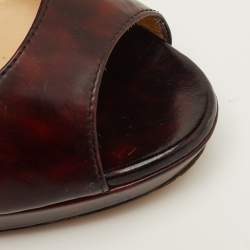 Pre Owned Jimmy Choo Luna Size 39 Brown Tortoise Shell Patent Leather Peep Toe Pumps