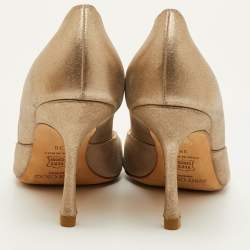 Pre Owned Jimmy Choo Size 38 Gold Metallic Leather Flower Crystal Embellished D'orsay Pumps