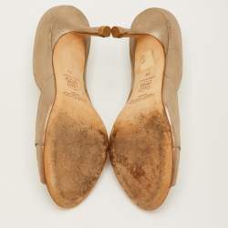 Pre Owned Jimmy Choo Size 38 Gold Metallic Leather Flower Crystal Embellished D'orsay Pumps