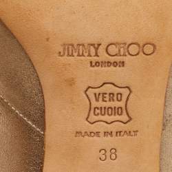 Pre Owned Jimmy Choo Size 38 Gold Metallic Leather Flower Crystal Embellished D'orsay Pumps