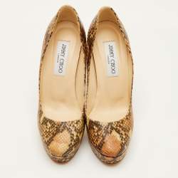 Pre Owned حذاء كعب عالي جيمي تشو جلد ثعبان متعدد الألوان منصة مقاس 37