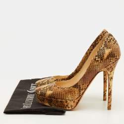 Pre Owned حذاء كعب عالي جيمي تشو جلد ثعبان متعدد الألوان منصة مقاس 37