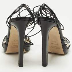 Pre Owned Jimmy Choo Antia Size 39.5 Black Leather Ankle Strap Sandals