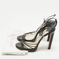 Pre Owned Jimmy Choo Antia Size 39.5 Black Leather Ankle Strap Sandals