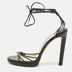 Pre Owned Jimmy Choo Antia Size 39.5 Black Leather Ankle Strap Sandals