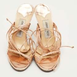 Pre Owned صندل جيمي تشو كعب عالي جلد معدني بلف للكاحل مقاس 36