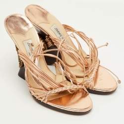 Pre Owned صندل جيمي تشو كعب عالي جلد معدني بلف للكاحل مقاس 36