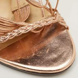 Pre Owned صندل جيمي تشو كعب عالي جلد معدني بلف للكاحل مقاس 36