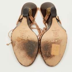 Pre Owned صندل جيمي تشو كعب عالي جلد معدني بلف للكاحل مقاس 36