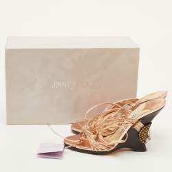 Pre Owned صندل جيمي تشو كعب عالي جلد معدني بلف للكاحل مقاس 36