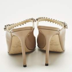 مملوكة مسبقًا حذاء جيمي تشو بينغ بتمام جلد براءات بيج مزين بالكريستال مقاس 38