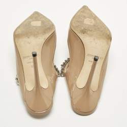 مملوكة مسبقًا حذاء جيمي تشو بينغ بتمام جلد براءات بيج مزين بالكريستال مقاس 38