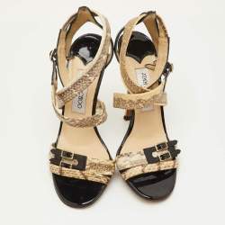 Pre Owned Jimmy Choo Louise Size 37.5 Multicolor Python Leather Criss Cross Ankle Strap Sandals
