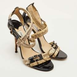 Pre Owned Jimmy Choo Louise Size 37.5 Multicolor Python Leather Criss Cross Ankle Strap Sandals