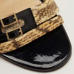 Pre Owned Jimmy Choo Louise Size 37.5 Multicolor Python Leather Criss Cross Ankle Strap Sandals