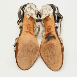 Pre Owned Jimmy Choo Louise Size 37.5 Multicolor Python Leather Criss Cross Ankle Strap Sandals