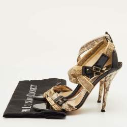 Pre Owned Jimmy Choo Louise Size 37.5 Multicolor Python Leather Criss Cross Ankle Strap Sandals