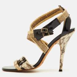 Pre Owned Jimmy Choo Louise Size 37.5 Multicolor Python Leather Criss Cross Ankle Strap Sandals